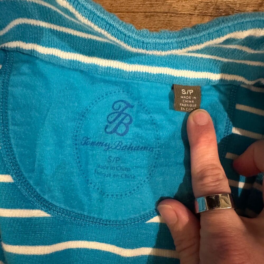 Tommy Bahama Sweater S Blue Striped Nautical Preppy Beach 1/2 Zip Pullover READ - Picture 6 of 10